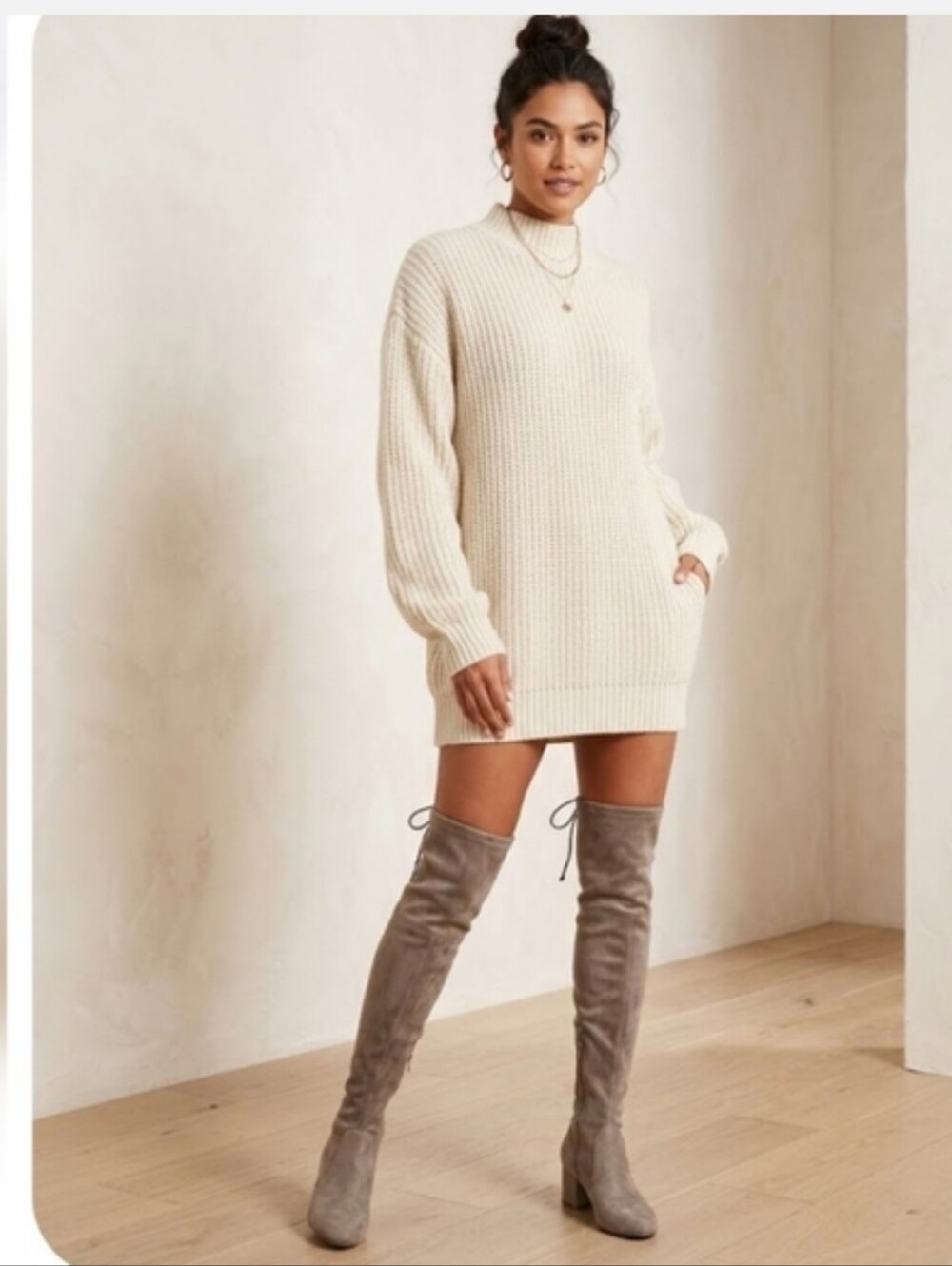 Nwot, GIANNI BINI Over The Knee Drawstring Suede boots DUSTY TAUPE BOOTS, Sz 7m
